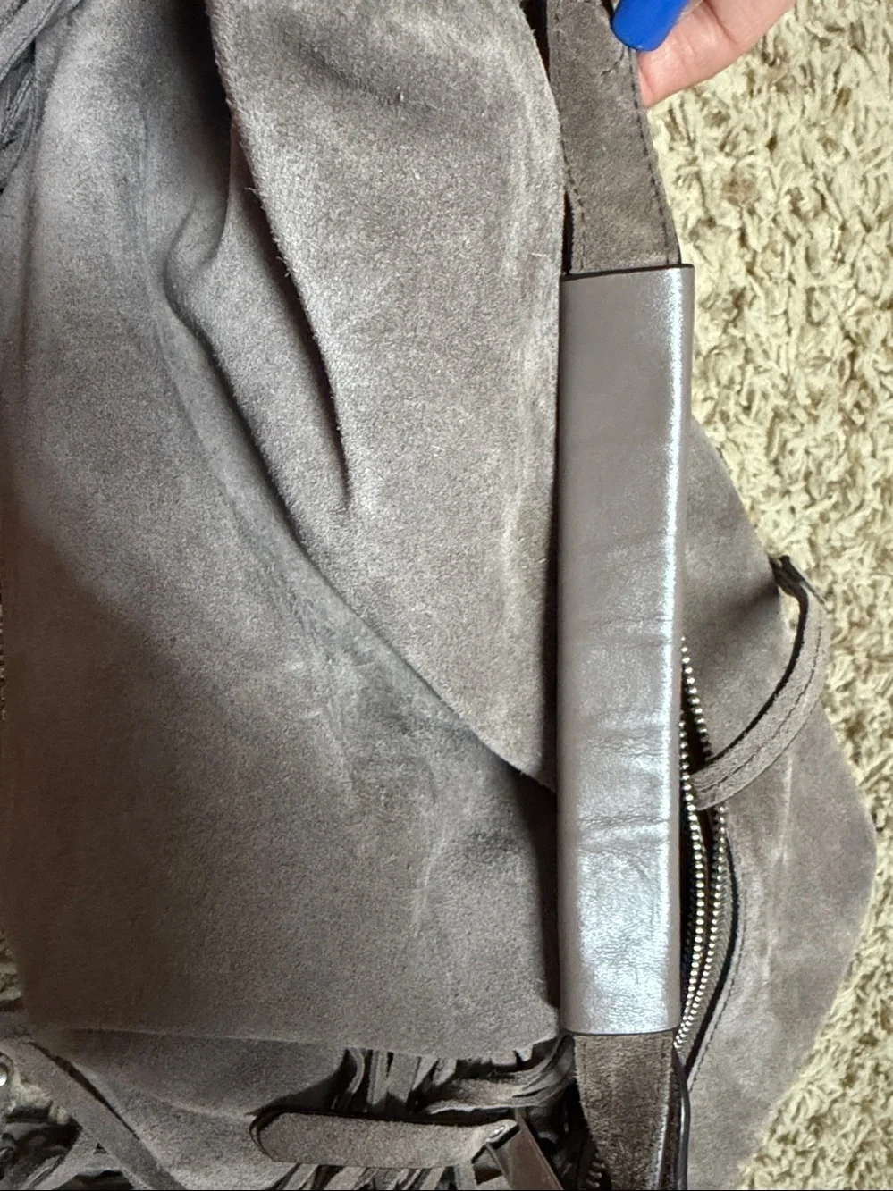 Michael Kors Women's Billy Grey Suede Leather Fringe Shoulder Bag